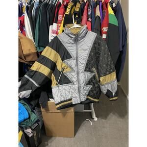 Size M- VTG 90’s Venezia John Weitz Style Bomber Jacket 80's Vintage Black Gold